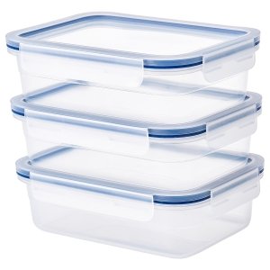 Food container with lid, rectangular/plastic, 1.0 l x 3