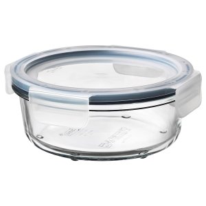 Food container with lid, round glass/plastic, 400 ml
